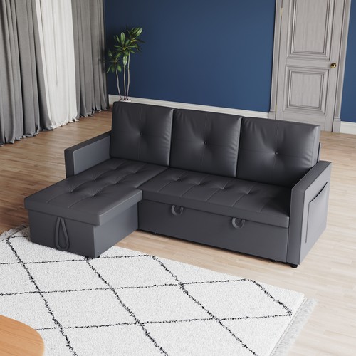 Grey shaped sofa - bed, 3