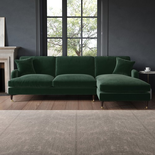 Green velvet shaped sofa 3 - green,