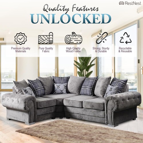 Corner sofa grey woven fabric - corner,