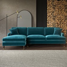 Teal Velvet L Shaped Sofa 3